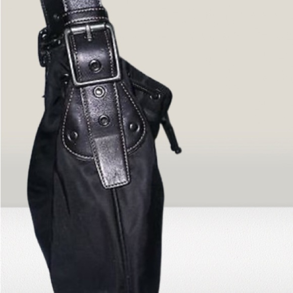 Vintage Coach Leather and Nylon Drawstring Hobo Bag - Gunmetal Hardware Y2K Rare - Picture 6 of 14